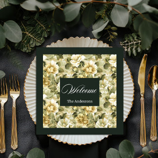 Luxury Green Napkins Gold Foliage Table Accent