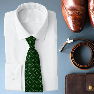Luxury Green Silver Crown Pattern Modern Stylish Tie
