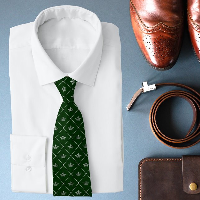 Luxury Green Silver Crown Pattern Modern Stylish Tie (Creator Uploaded)