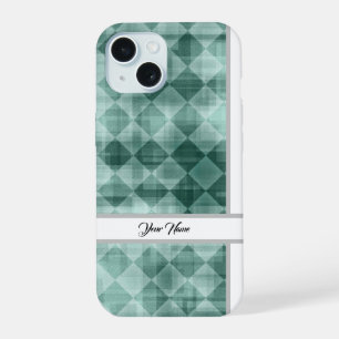 Luxury Green White Rhombus Your Name Abstract Art iPhone 15 Case