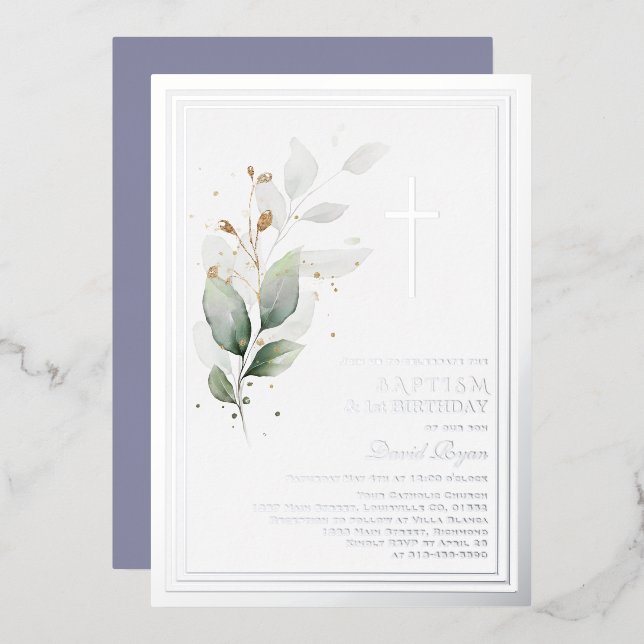 Luxury Greenery Eucalyptus 1st Birthday Baptism (Front/Back)