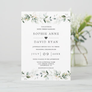 Luxury Greenery Gold Leaves All In One Wedding  Invitation