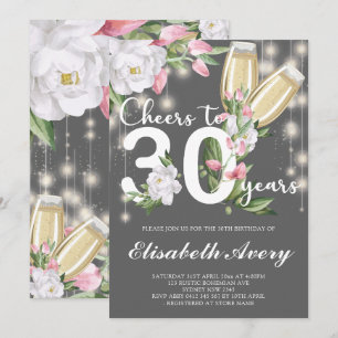Luxury Grey Champagne Floral 30th Birthday Party Invitation