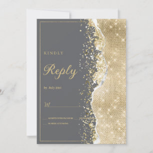Luxury grey gold glitter classy RSVP Invitation