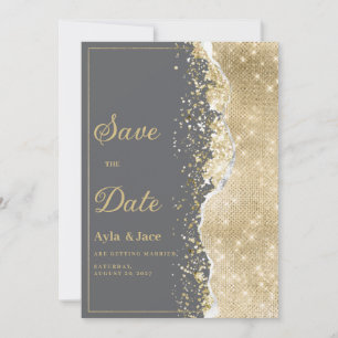 Luxury grey gold glitter classy Save the Date Invitation