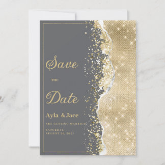 Luxury grey gold glitter classy Save the Date  Invitation