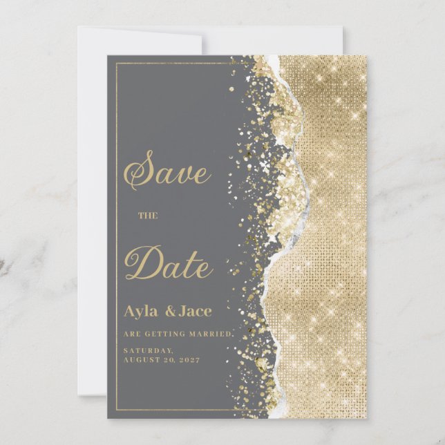 Luxury grey gold glitter classy Save the Date  Invitation (Front)