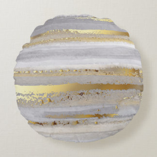 Luxury Grey Gold Watercolor Texture Round Cushion