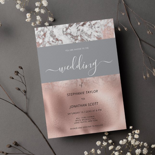 Luxury grey white rose gold marble wedding invitation (Luxury gray white rose gold marble wedding)