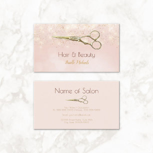 Luxury Hair Salon Gold Glitter Romantic Pink Bokeh Business Card