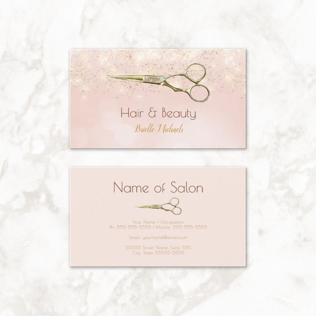 Luxury Hair Salon Gold Glitter Romantic Pink Bokeh Business Card (Luxury Hair Salon Gold Glitter Romantic Pink Bokeh Business Cards)