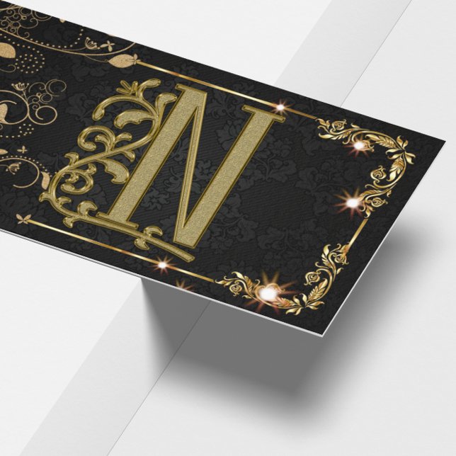 Luxury Hair Stylist Black Gold Monogram Business Card (Creator Uploaded)