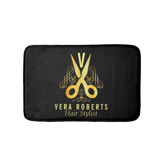 Luxury Hair Stylist Gold Scissor & Beauty Salon Bath Mat (Front)