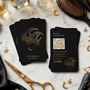 Luxury Hair Stylist Mystical Celestial Black Gold Business Card
