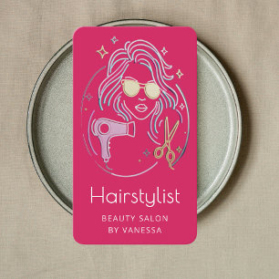 Luxury Hairstylist Beauty Salon Chic Hot Pink Business Card