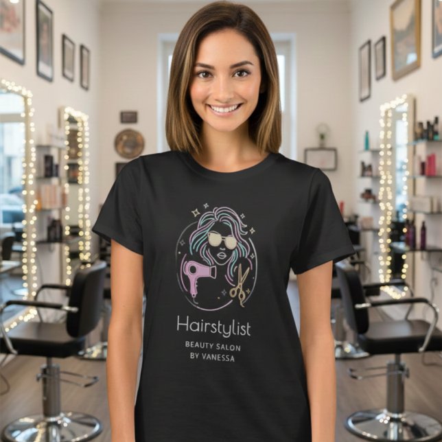 Luxury Hairstylist Beauty Salon Modern Black T-Shirt (Creator Uploaded)