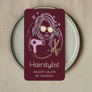 Luxury Hairstylist Beauty Salon QR Code Burgundy Business Card