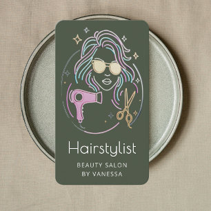 Luxury Hairstylist Beauty Salon QR Code Dark Green Business Card