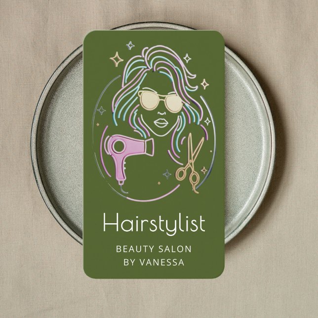 Luxury Hairstylist Beauty Salon Qr Code Moss Green Business Card (Creator Uploaded)