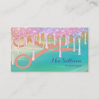 Luxury Hairstylist Glitter Drip Scissors Business Card
