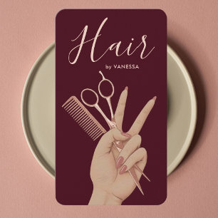 Luxury Hairstylist Hairdresser Elegant Burgundy Business Card