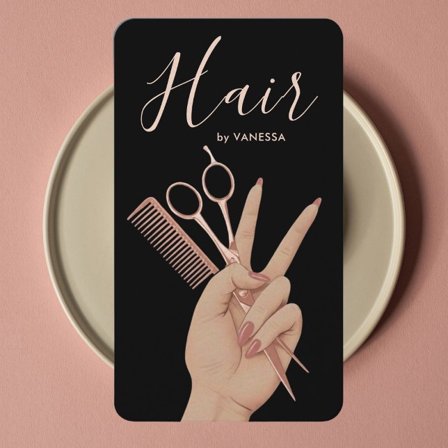 Luxury Hairstylist Hairdresser Elegant Rose Gold Business Card (Creator Uploaded)