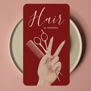 Luxury Hairstylist Hairdresser Rose Gold and Red Business Card