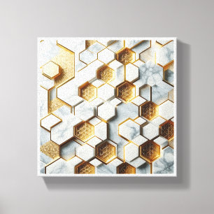 Luxury Hexagonal Marble & Gold Mosaic - Modern Geo Canvas Print