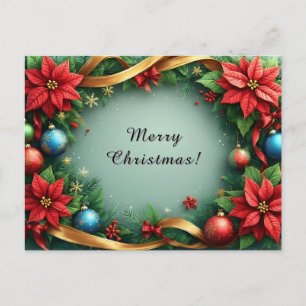 Luxury Holiday Floral Wreath 🎁🎄 Poinsettia Postcard