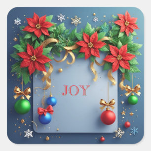 Luxury Holiday Floral Wreath 🎄✨ Red Poinsettia Square Sticker