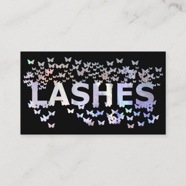 Luxury holographic butterflies lashes logo business card (Front)