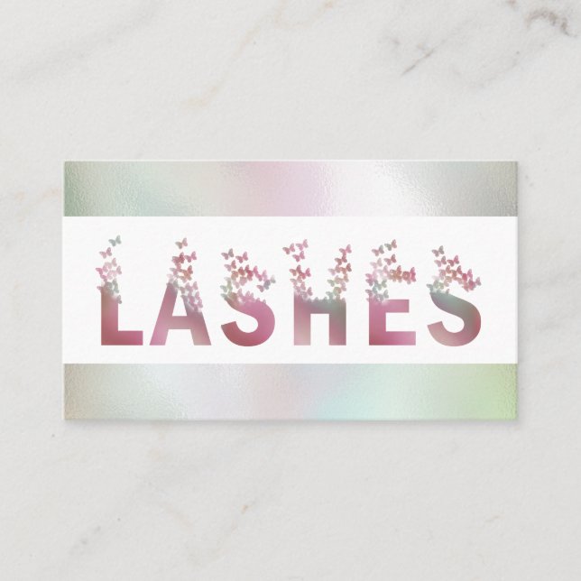 Luxury holographic butterflies lashes typography business card (Front)