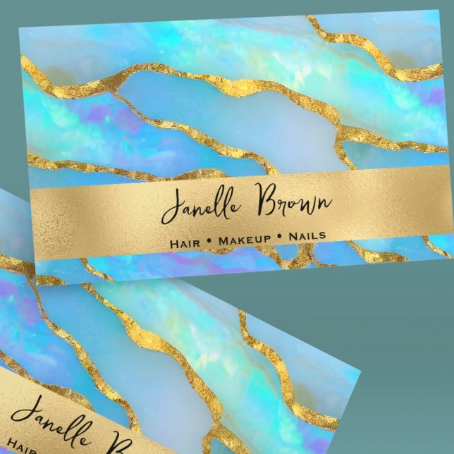 Luxury Holographic Faux Opal Stone and Gold Foil Business Card (Creator Uploaded)