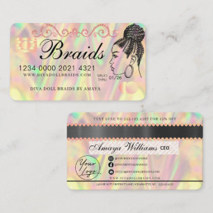 Luxury Holographic Foil Hair Braiding Credit Style Business Card