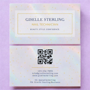 Luxury Holographic Nail Technician Modern Business Card