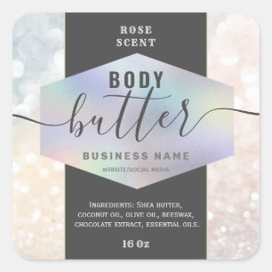 Luxury holographic script body butter label