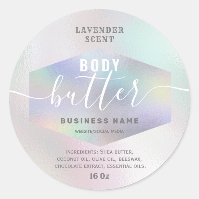Luxury holographic script body butter label (Front)