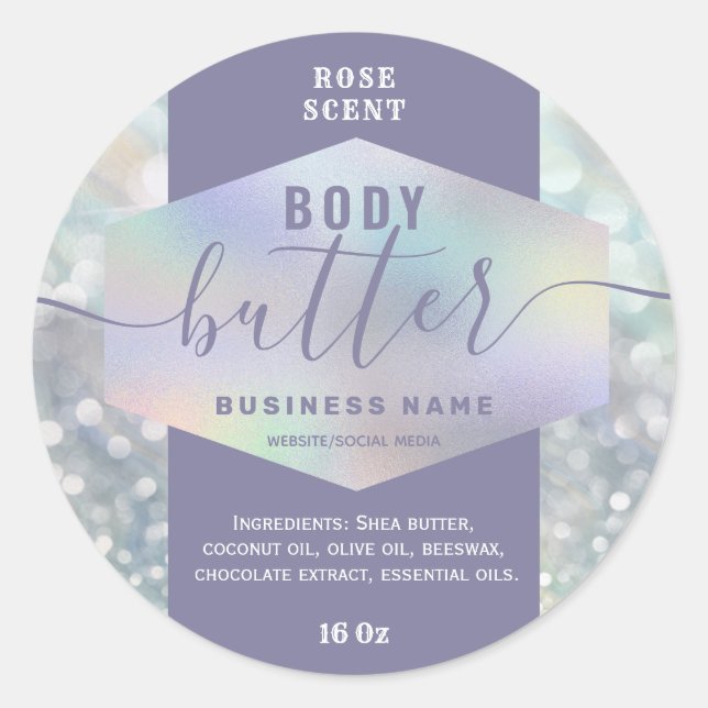 Luxury holographic script body butter label (Front)
