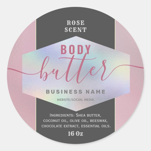 Luxury holographic script body butter label (Front)