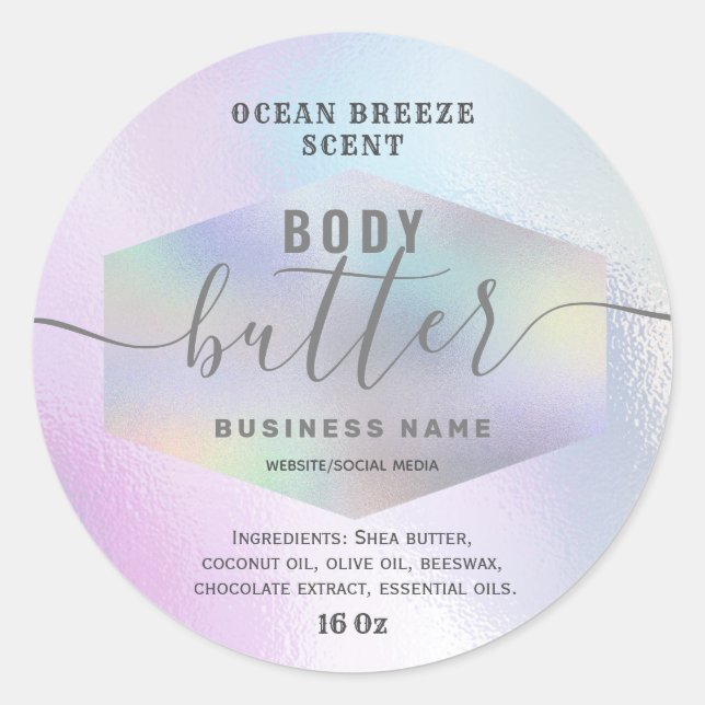 Luxury holographic script body butter label (Front)