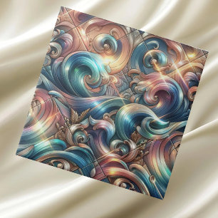 Luxury Home   Rainbow Coastal Ocean Waves Tile