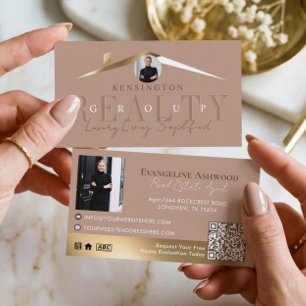  Luxury Home Real Estate Agent Beige Gold Photo Business Card