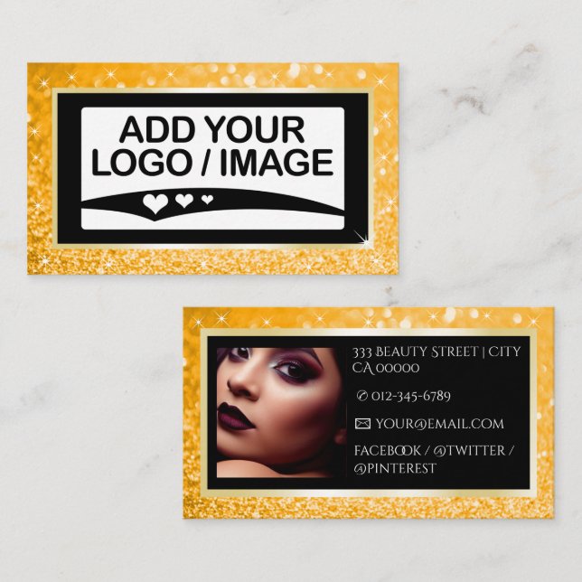Luxury Honey Gold Sparkle Logo Photo Template Business Card (Front/Back)