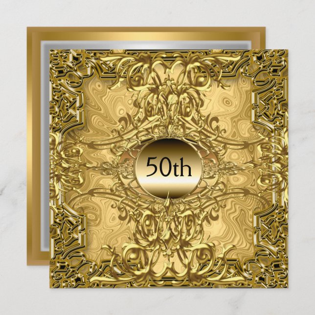 Luxury Hot 50th Gold Birthday Party Gold Invitation (Front/Back)