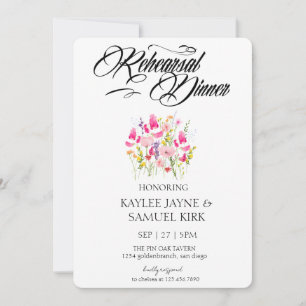 Luxury Hot Pink Floral Rehearsal Dinner Invitation