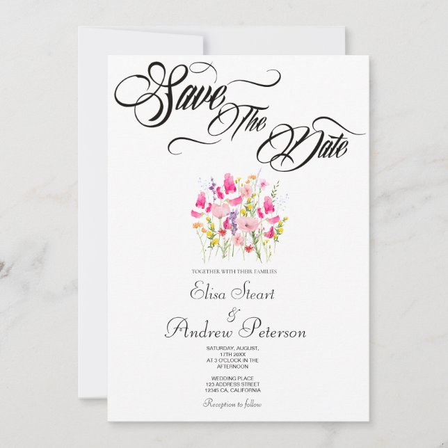 Luxury Hot Pink Floral Save the Date Invitation (Front)