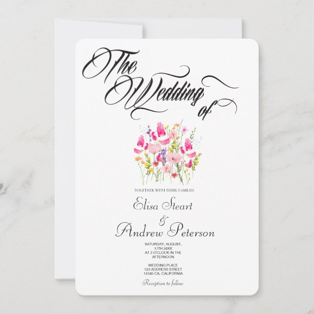 Luxury Hot Pink Floral Wedding  Invitation (Front)