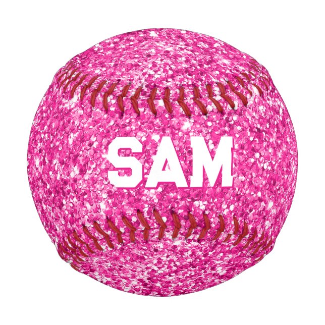 Luxury Hot Pink Glitter Bold Sport Monogram Baseball (Front)