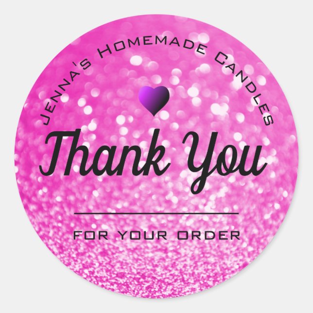 Luxury Hot Pink Glitter Elegant Simple Thank You  Classic Round Sticker (Front)