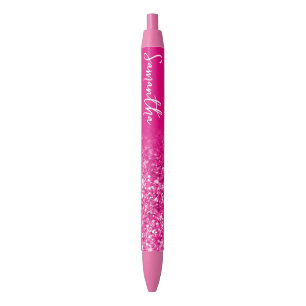 Luxury Hot Pink Glitter Ombre Black Ink Pen